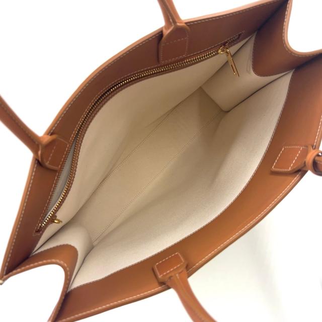 CELINE レザー×コットン アイボリー×ブラウン トートバッグ ゴールドの